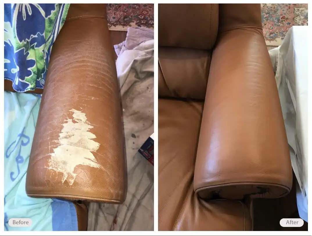 Leather chair armrest restored in customer’s home